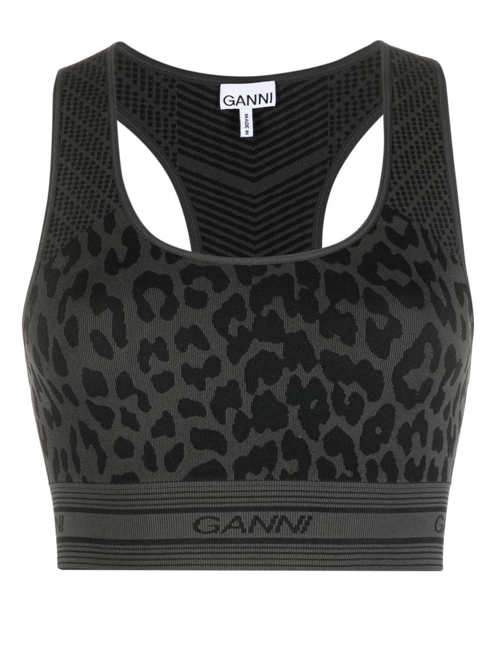 GANNI leopard-print racerback bralette - Black von GANNI