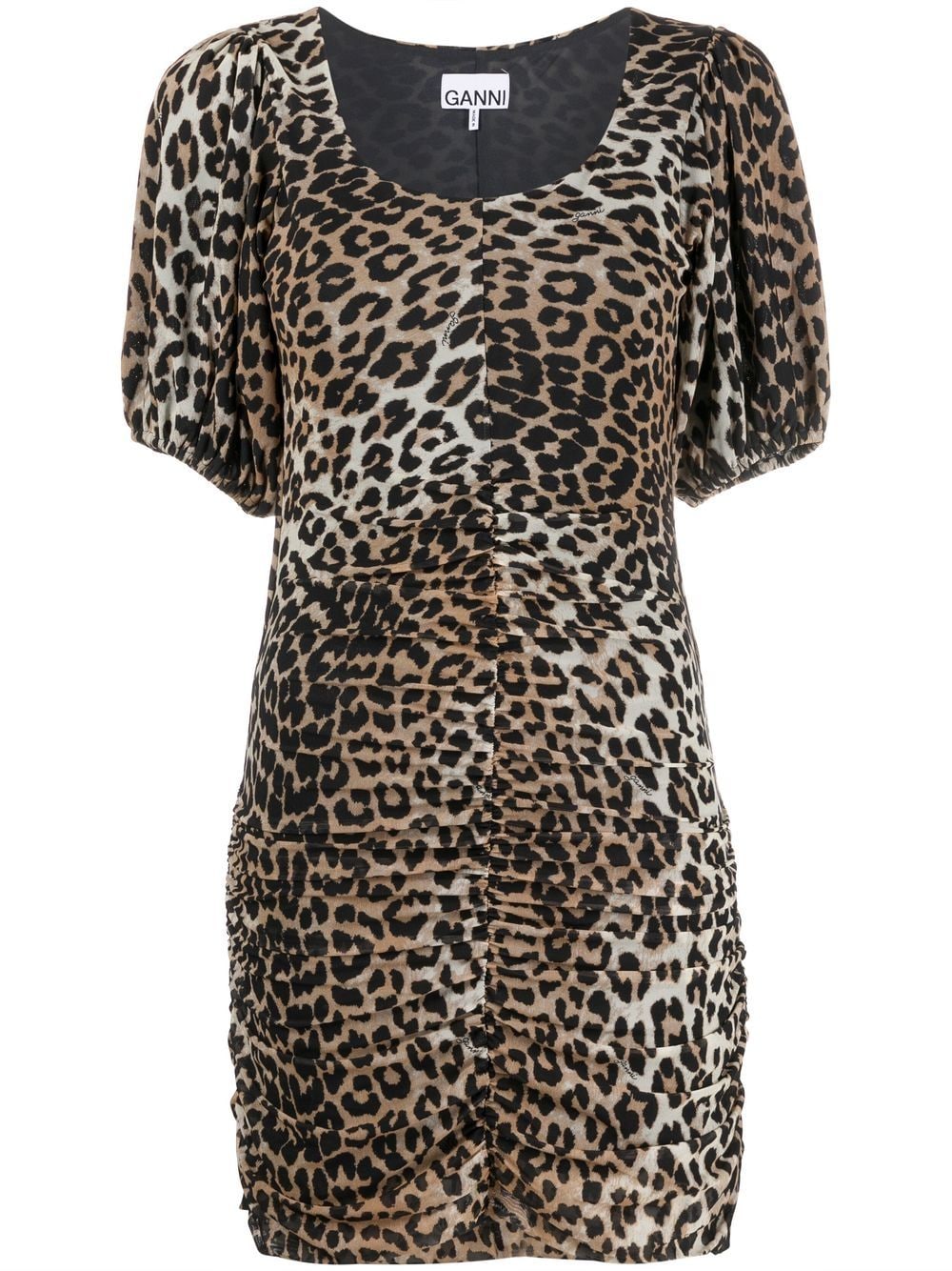 GANNI leopard-print ruched mini dress - Brown von GANNI