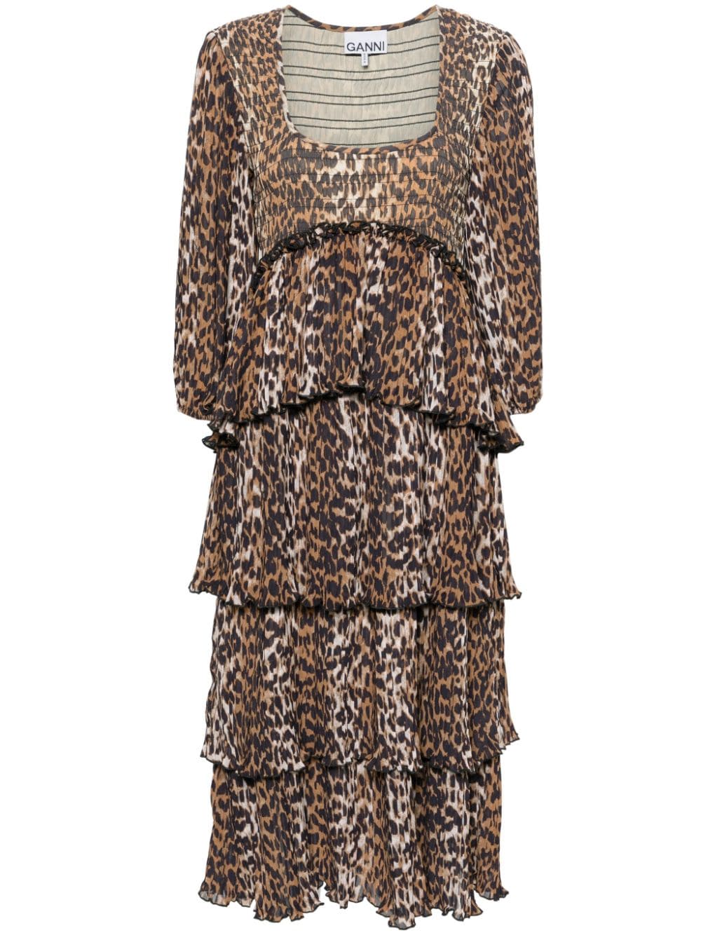 GANNI leopard-print tiered midi dress - Brown von GANNI