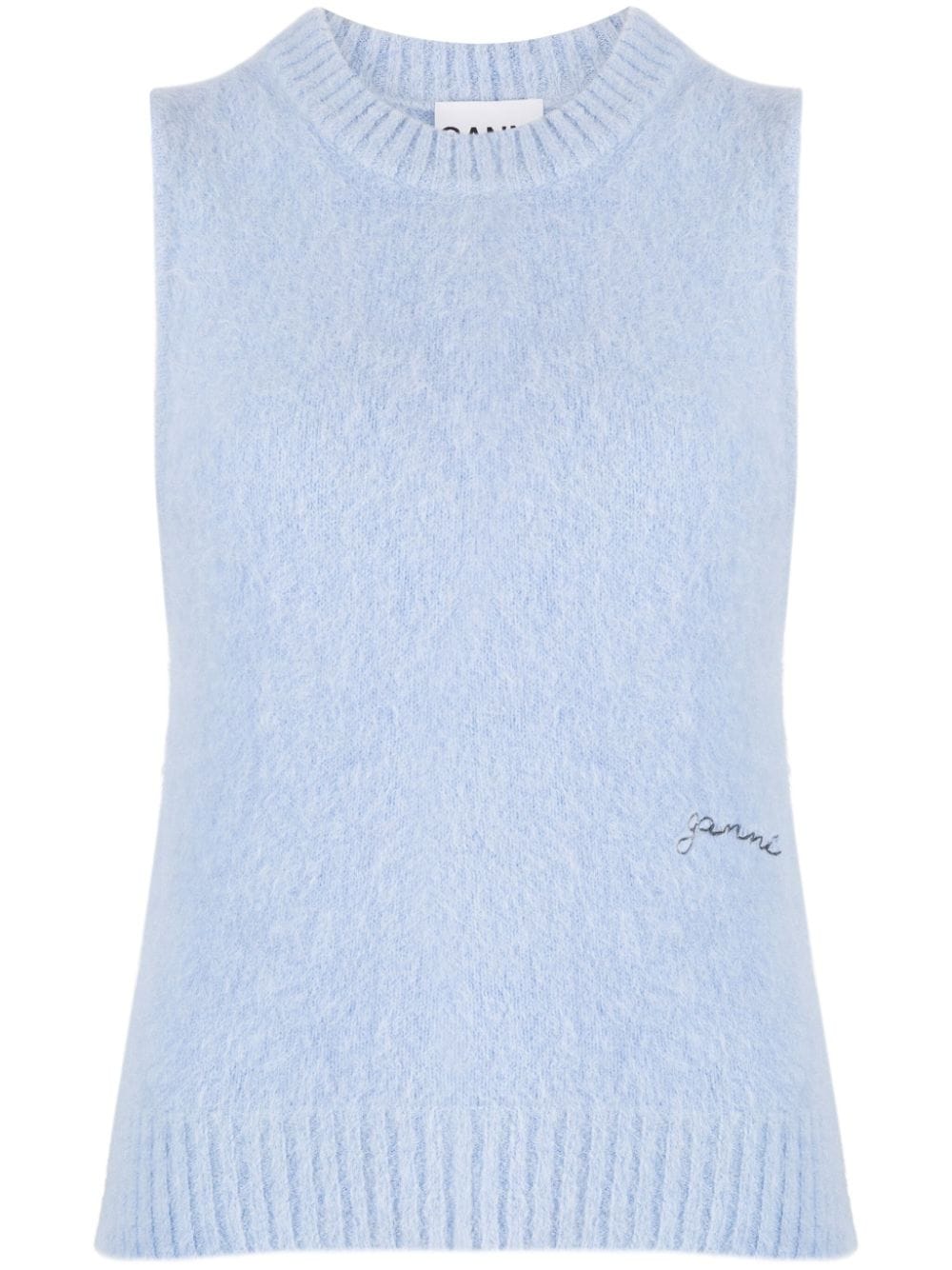 GANNI logo-embroidered alpaca-blend vest - Blue von GANNI