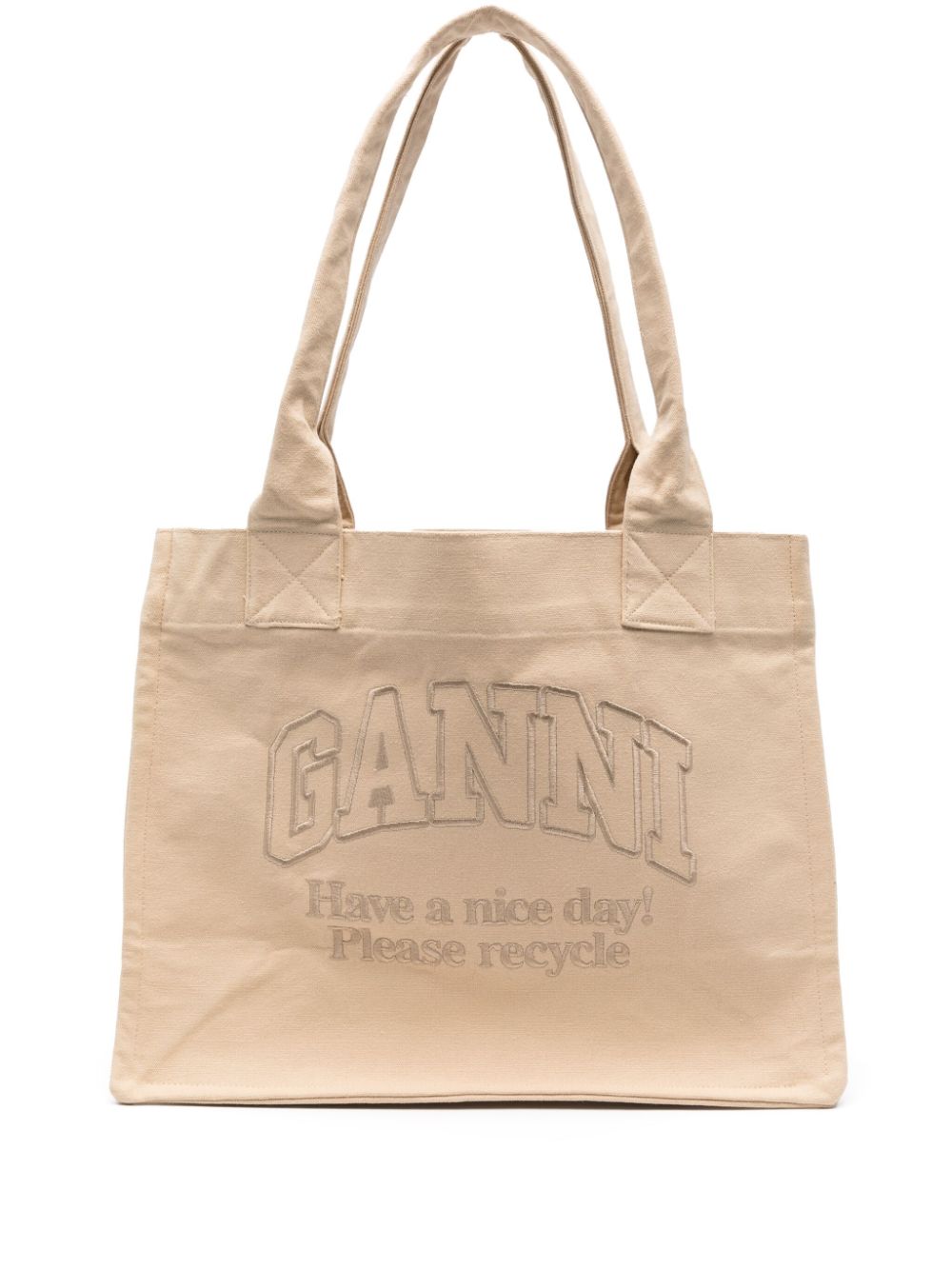 GANNI logo-embroidered canvas tote bag - Neutrals von GANNI