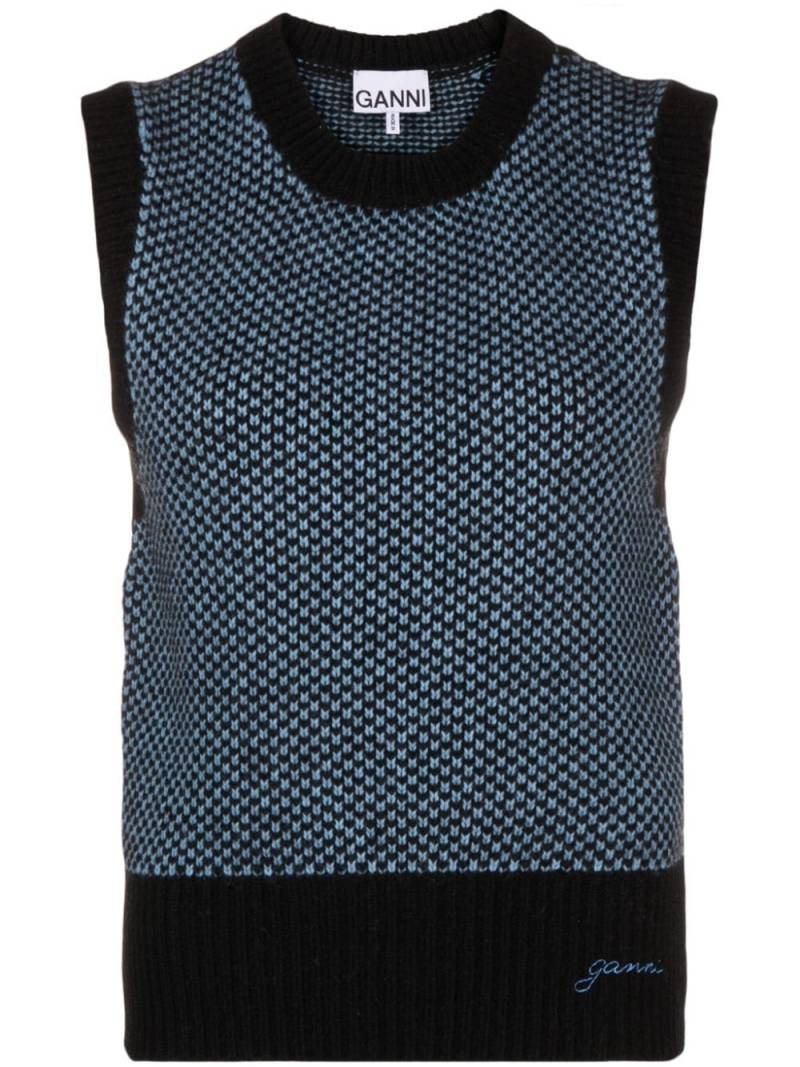 GANNI logo-embroidered knitted sweater vest - Blue von GANNI