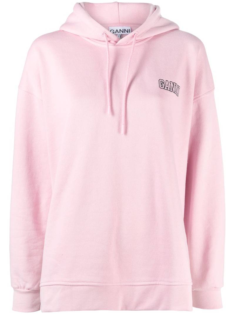 GANNI logo-embroidered long-sleeve hoodie - Pink von GANNI