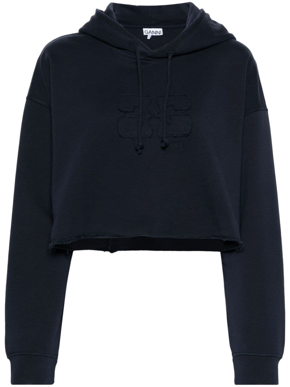 GANNI logo-embroidered organic cotton hoodie - Blue von GANNI