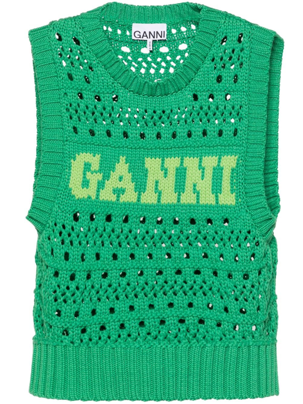 GANNI logo-jacquard crochet sweater vest - Green von GANNI