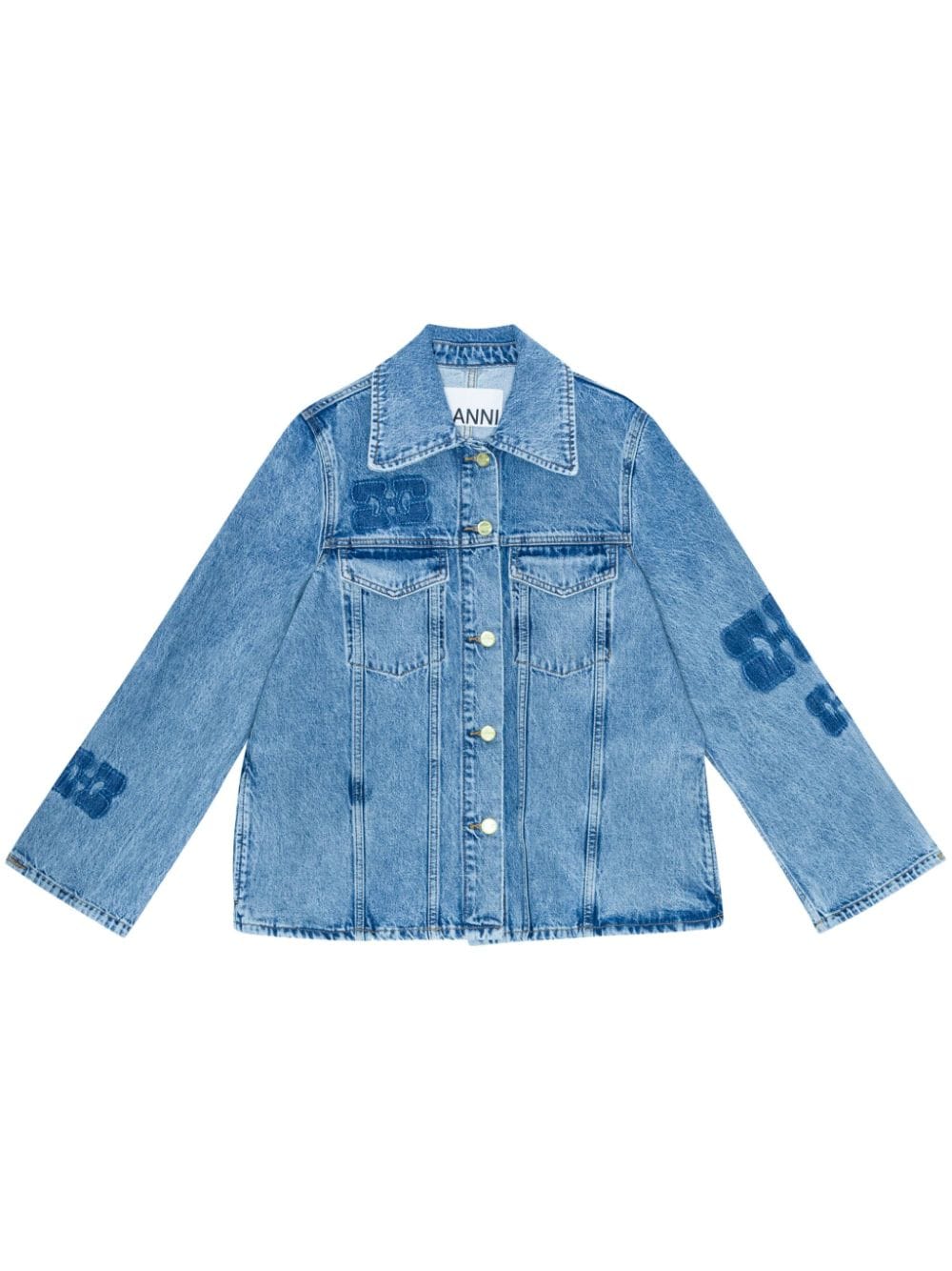 GANNI logo-patch denim jacket - Blue von GANNI