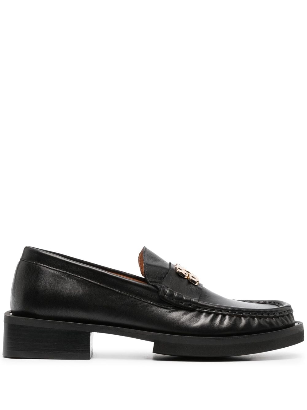 GANNI logo-plaque leather loafers - Black von GANNI