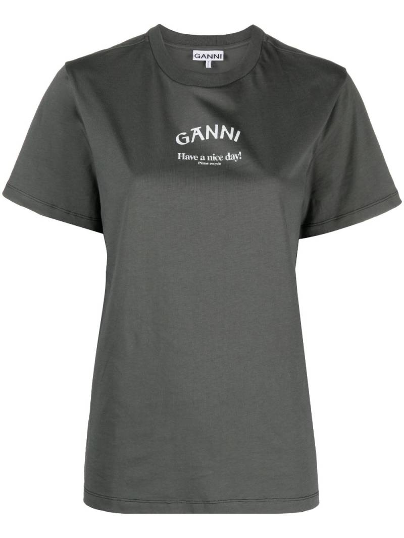 GANNI logo-print organic-cotton T-shirt - Grey von GANNI