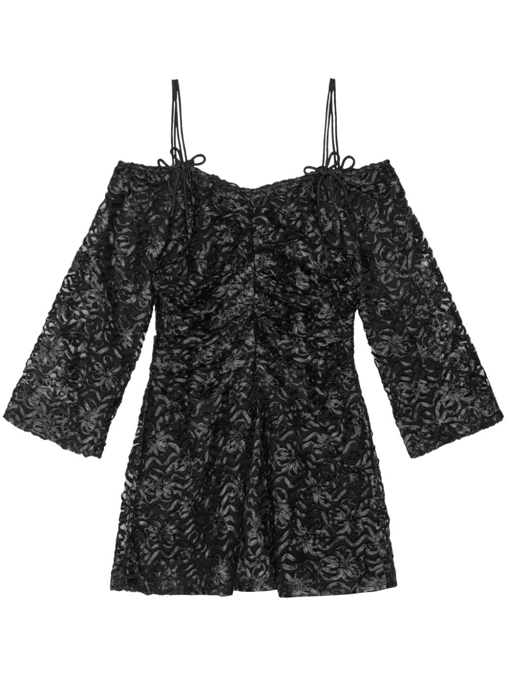 GANNI off-shoulder bow-pattern minidress - Black von GANNI