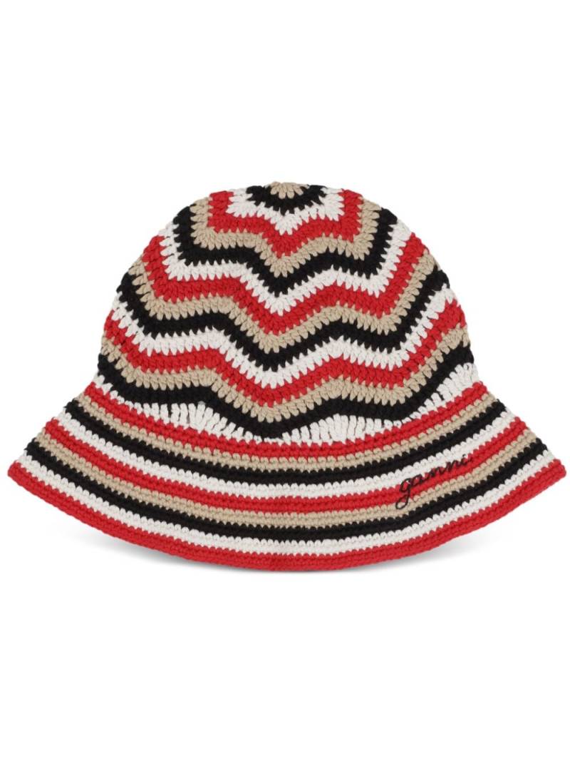 GANNI organic-cotton crochet bucket hat - Red von GANNI