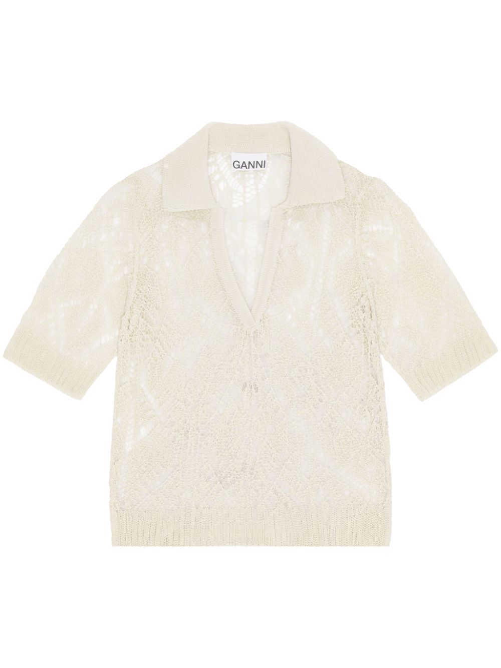 GANNI organic-cotton lace polo shirt - Neutrals von GANNI