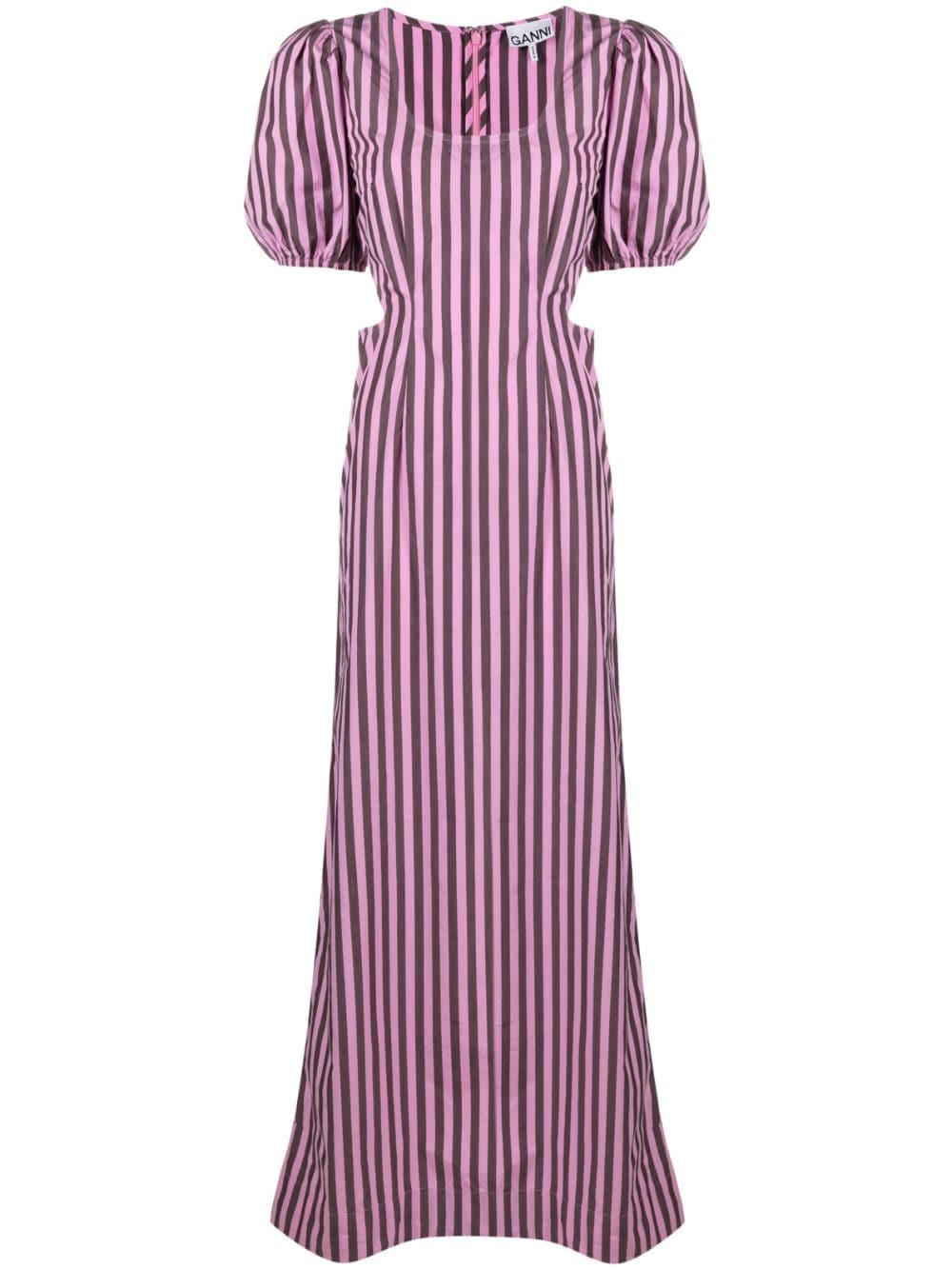 GANNI striped cut-out organic cotton dress - Pink von GANNI