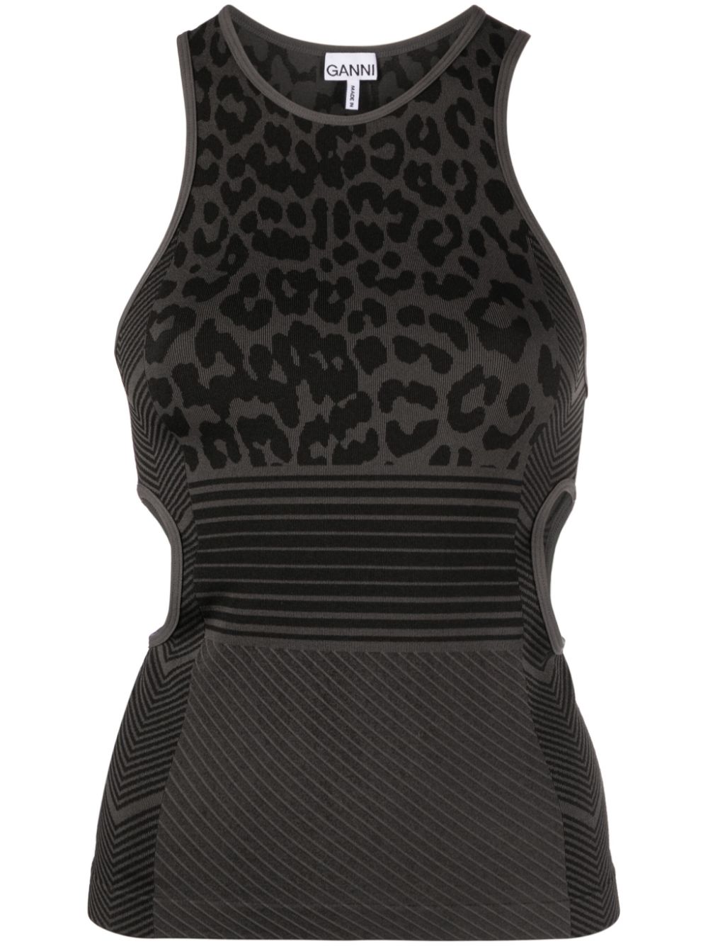 GANNI leopard-jacquard seamless tank top - Black von GANNI