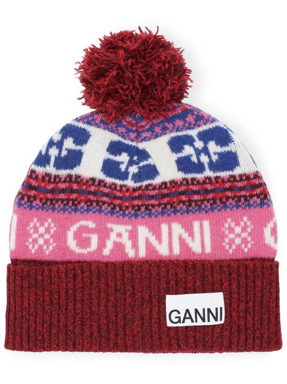 GANNI patterned-intarsia knitted beanie - Red von GANNI