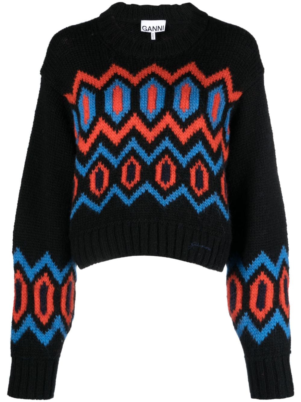 GANNI patterned organic-wool jumper - Black von GANNI