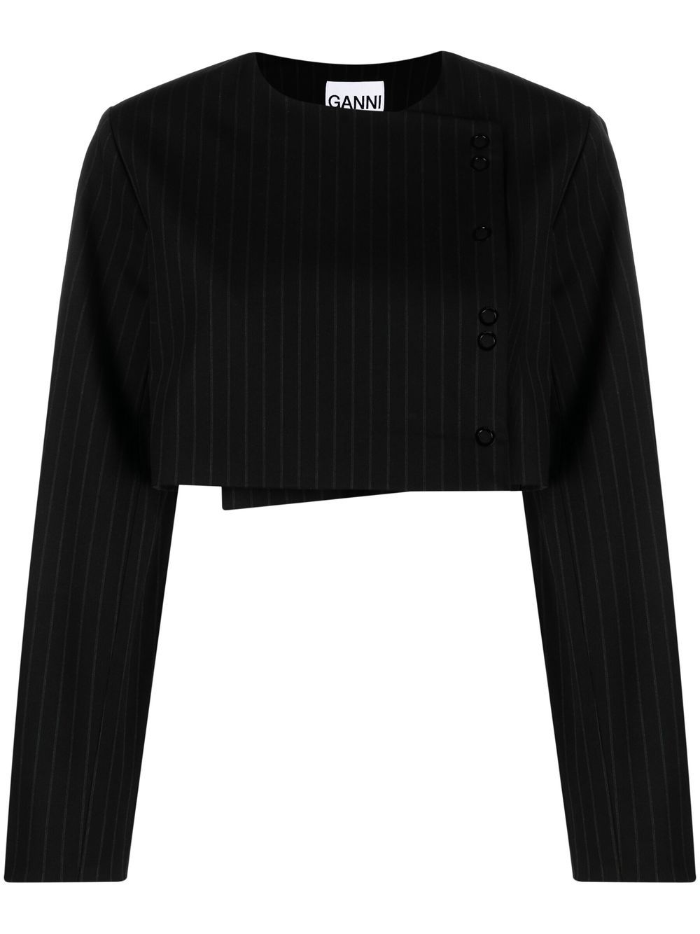GANNI pinstripe-print cropped jacket - Black von GANNI