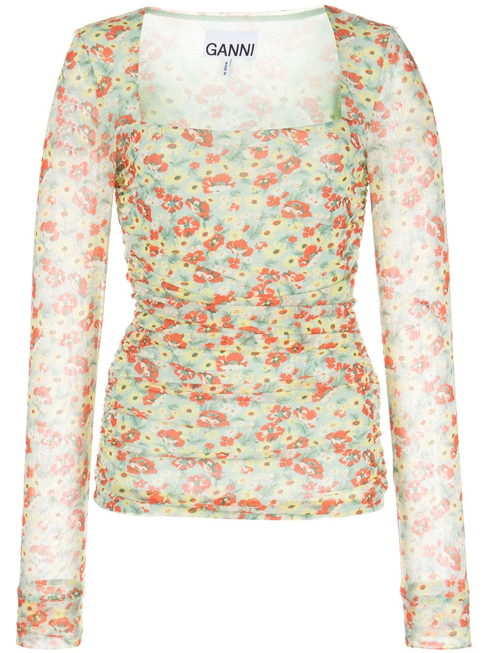 GANNI floral-print mesh top - Blue von GANNI