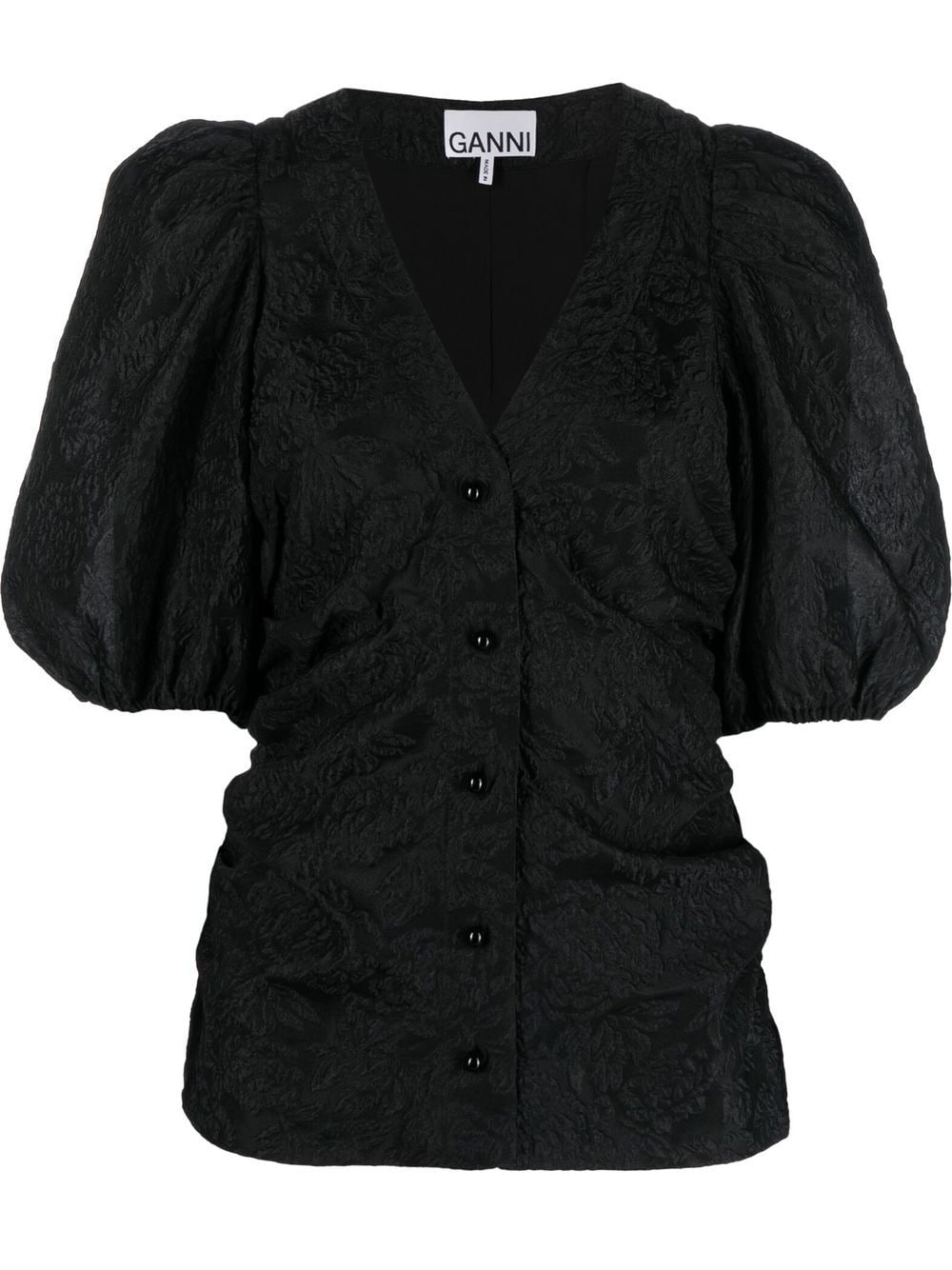 GANNI puff-sleeve jacquard blouse - Black von GANNI