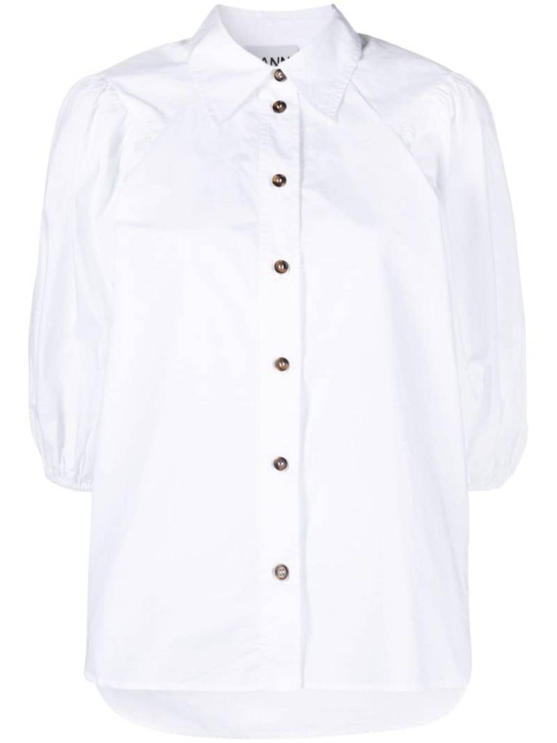 GANNI puff-sleeved organic cotton shirt - White von GANNI