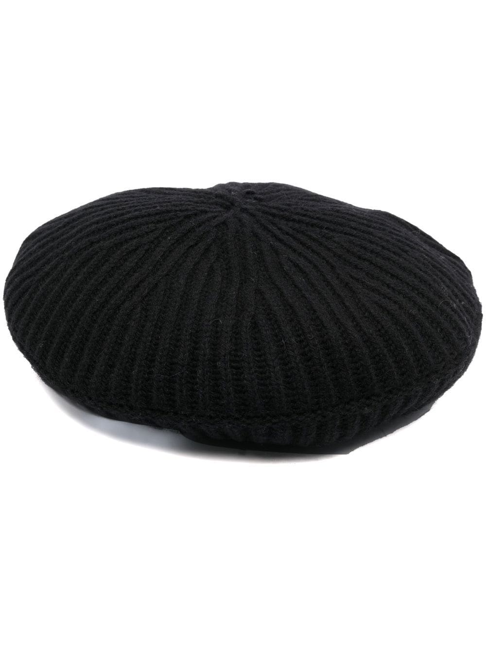 GANNI ribbed logo-patch beret - Black von GANNI