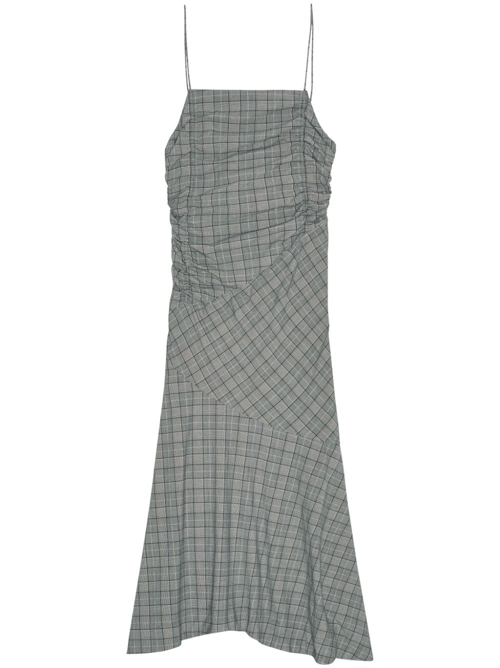 GANNI ruched checked midi dress - Grey von GANNI