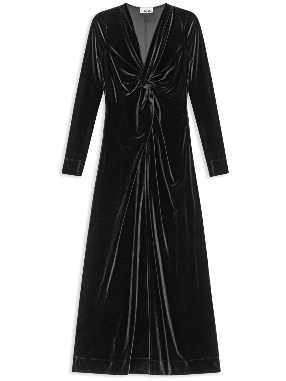 GANNI ruched velvet maxi dress - Black von GANNI