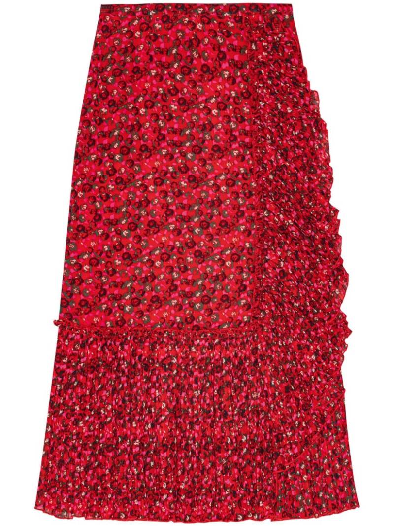 GANNI ruffle-detail floral-print georgette midi skirt - Red von GANNI