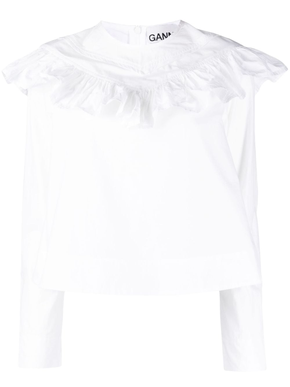 GANNI ruffle-detail organic cotton blouse - White von GANNI