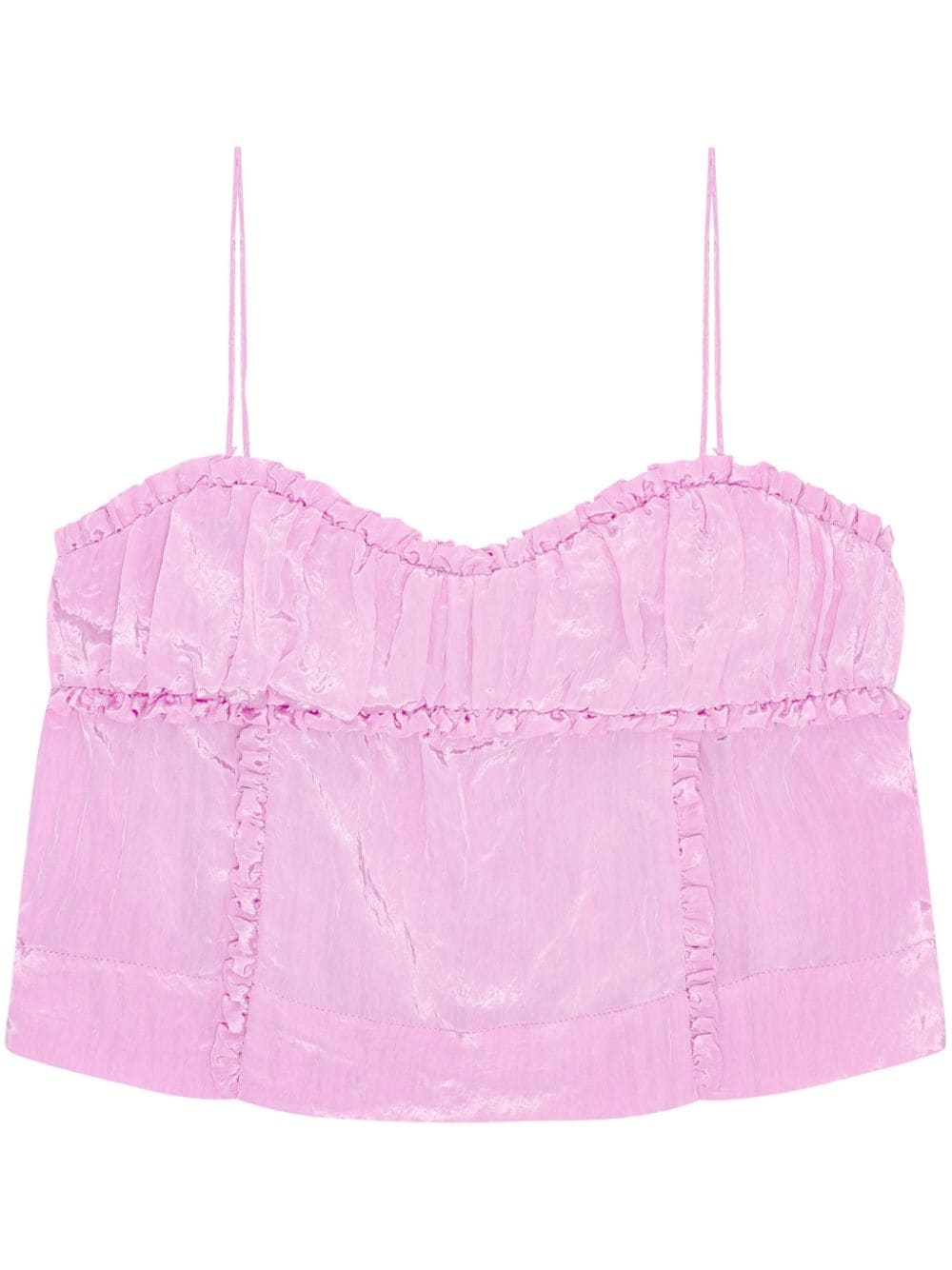 GANNI ruffle-trim satin top - Pink von GANNI