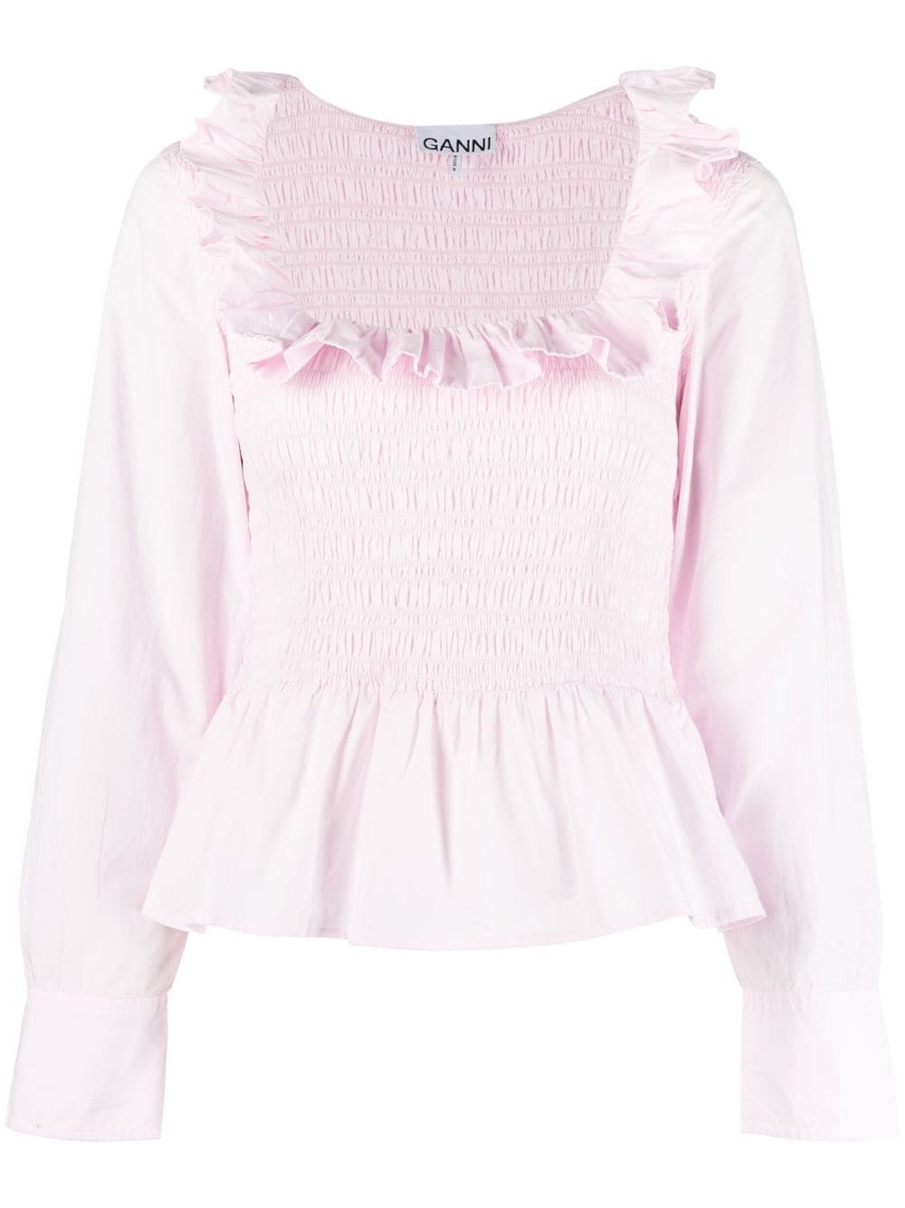 GANNI ruffle-trim shirred top - Pink von GANNI