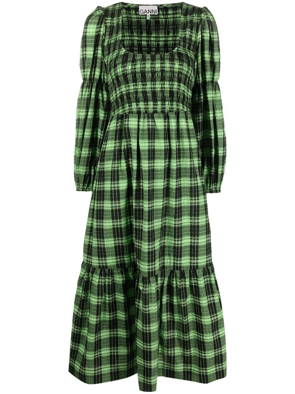 GANNI seersucker check midi dress - Black von GANNI