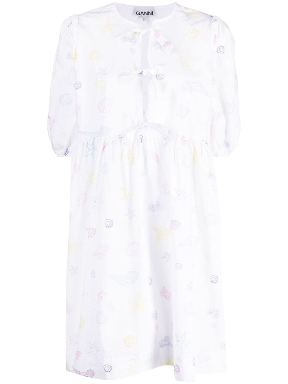 GANNI shell-print cotton dress - White von GANNI