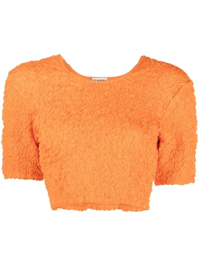 GANNI shirred organic cotton crop top - Orange von GANNI