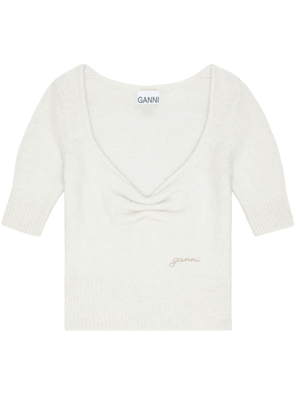 GANNI short-sleeve ruched knit top - White von GANNI