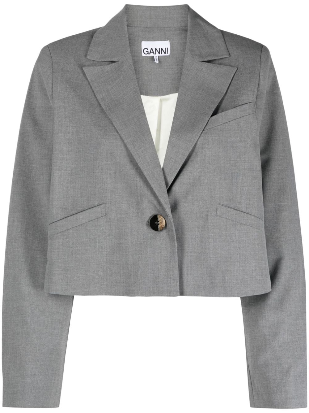 GANNI single-breasted cropped jacket - Grey von GANNI