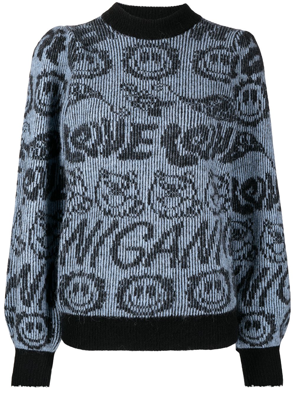 GANNI smiley-logo intarsia-knit jumper - Blue von GANNI