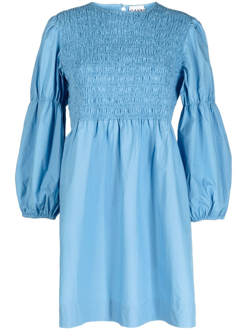 GANNI smock puff-sleeve dress - Blue von GANNI