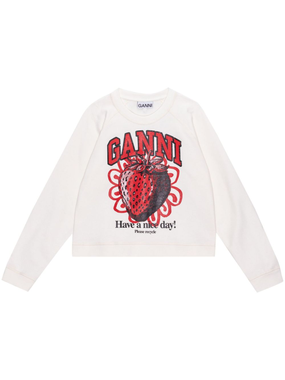 GANNI strawberry-print organic cotton sweatshirt - White von GANNI