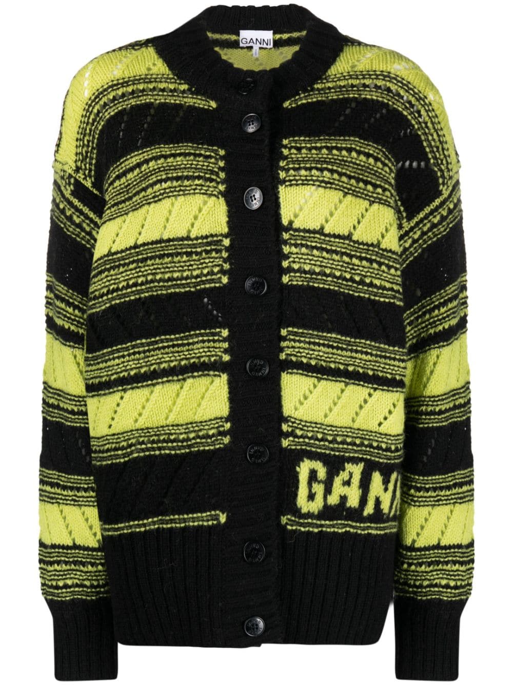 GANNI stripe-pattern knitted cardigan - Black von GANNI