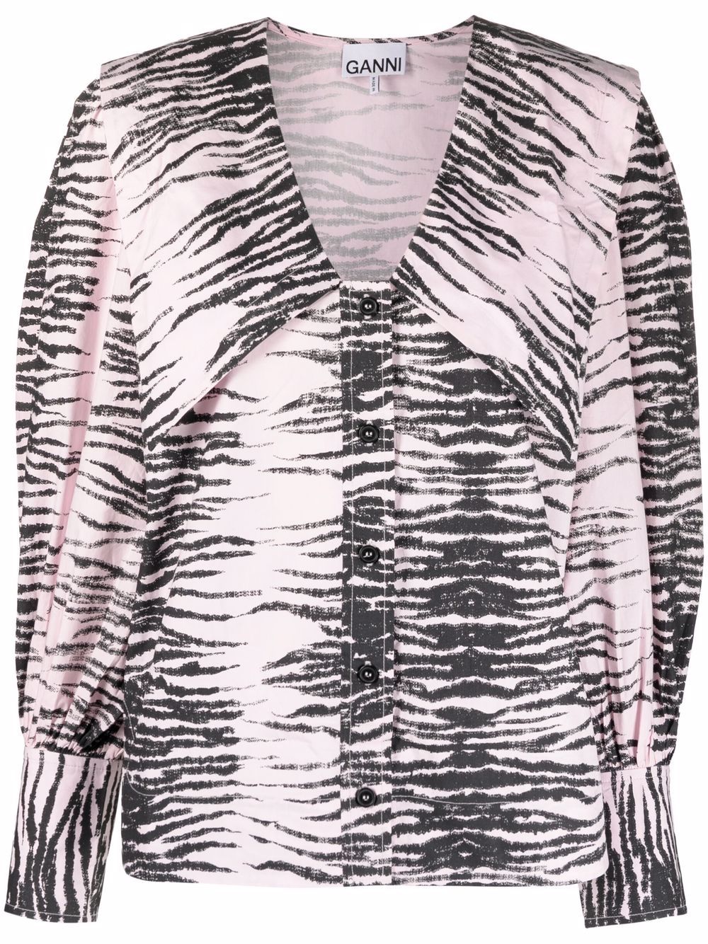 GANNI stripe print V-neck shirt - Pink von GANNI