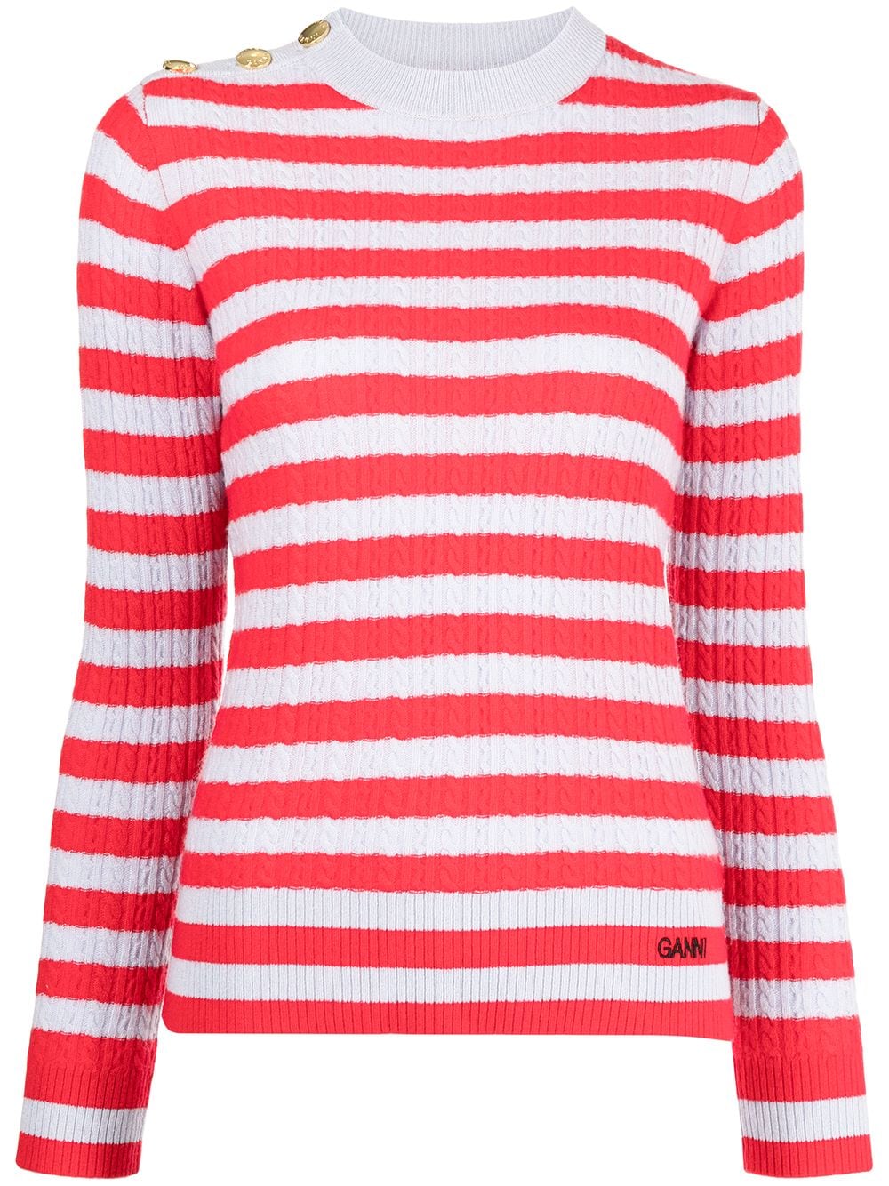 GANNI striped cable knit jumper - Red von GANNI