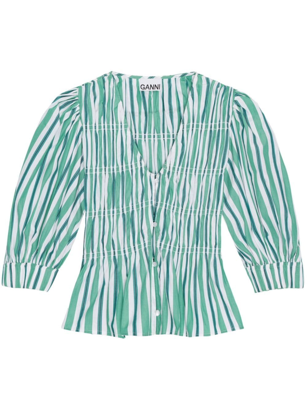 GANNI striped organic cotton blouse - Green von GANNI