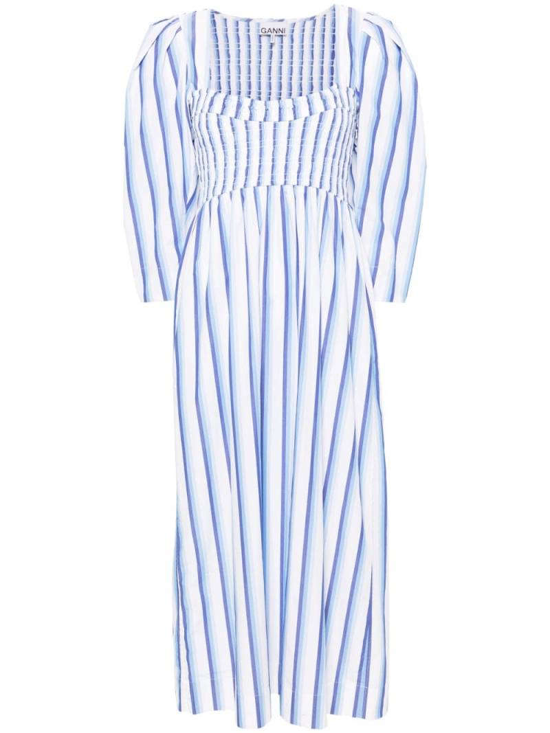 GANNI striped poplin midi dress - Blue von GANNI