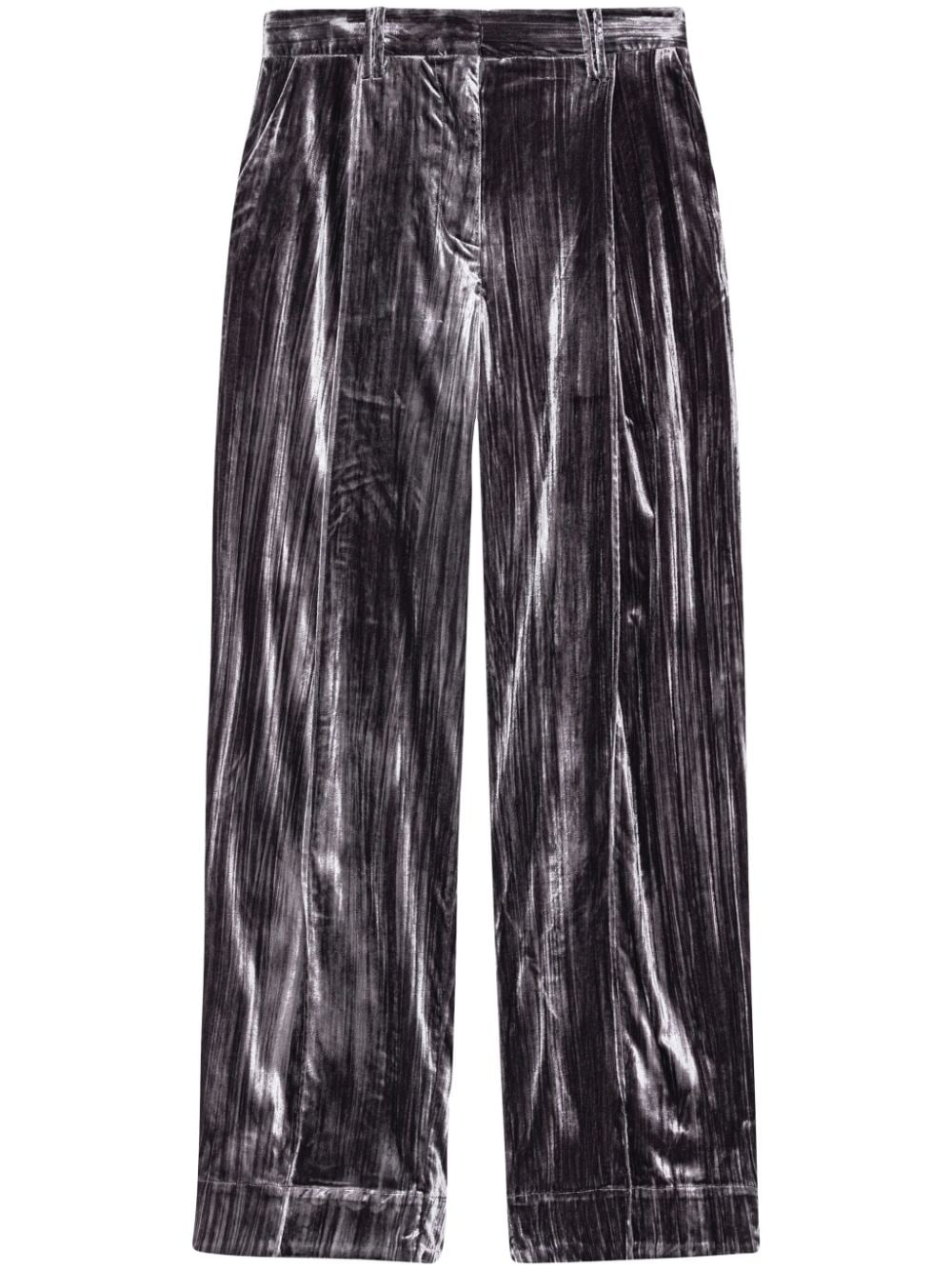 GANNI striped velvet-finish straight-leg trousers - Black von GANNI