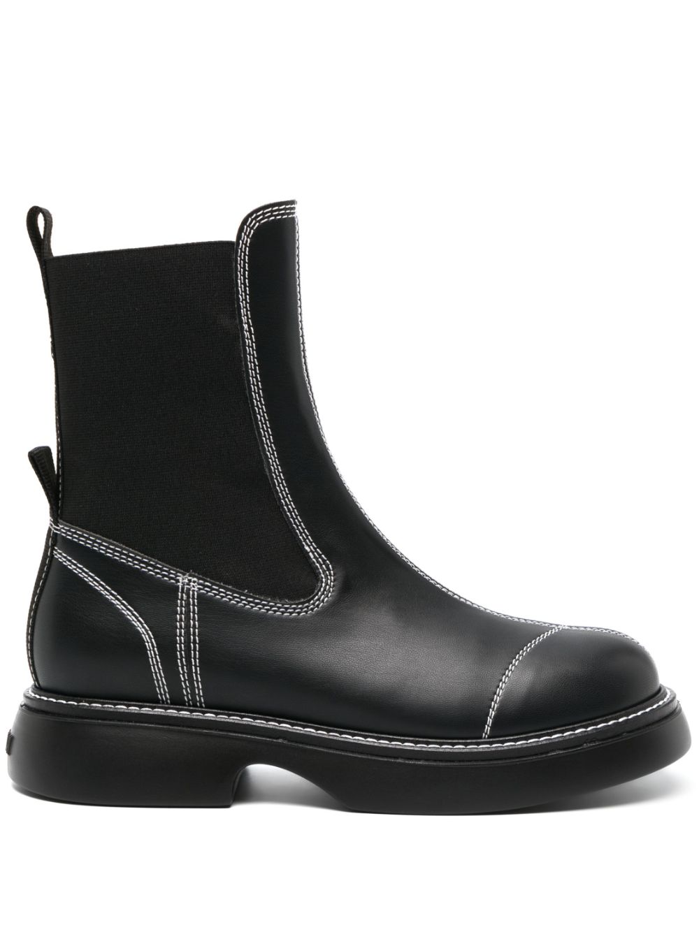 GANNI topstitched leather Chelsea boots - Black von GANNI