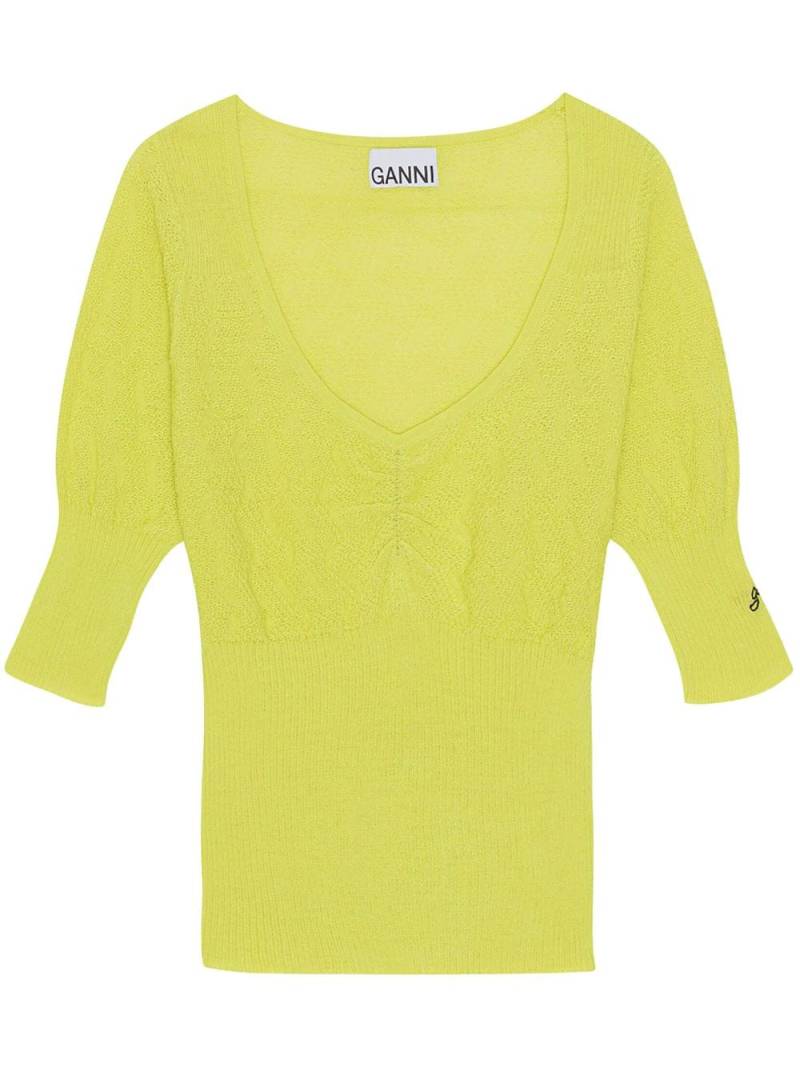 GANNI u-neck merino wool top - Yellow von GANNI