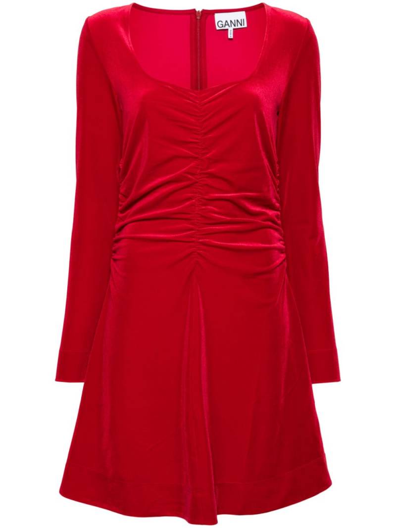 GANNI velvet ruched mini dress - Red von GANNI