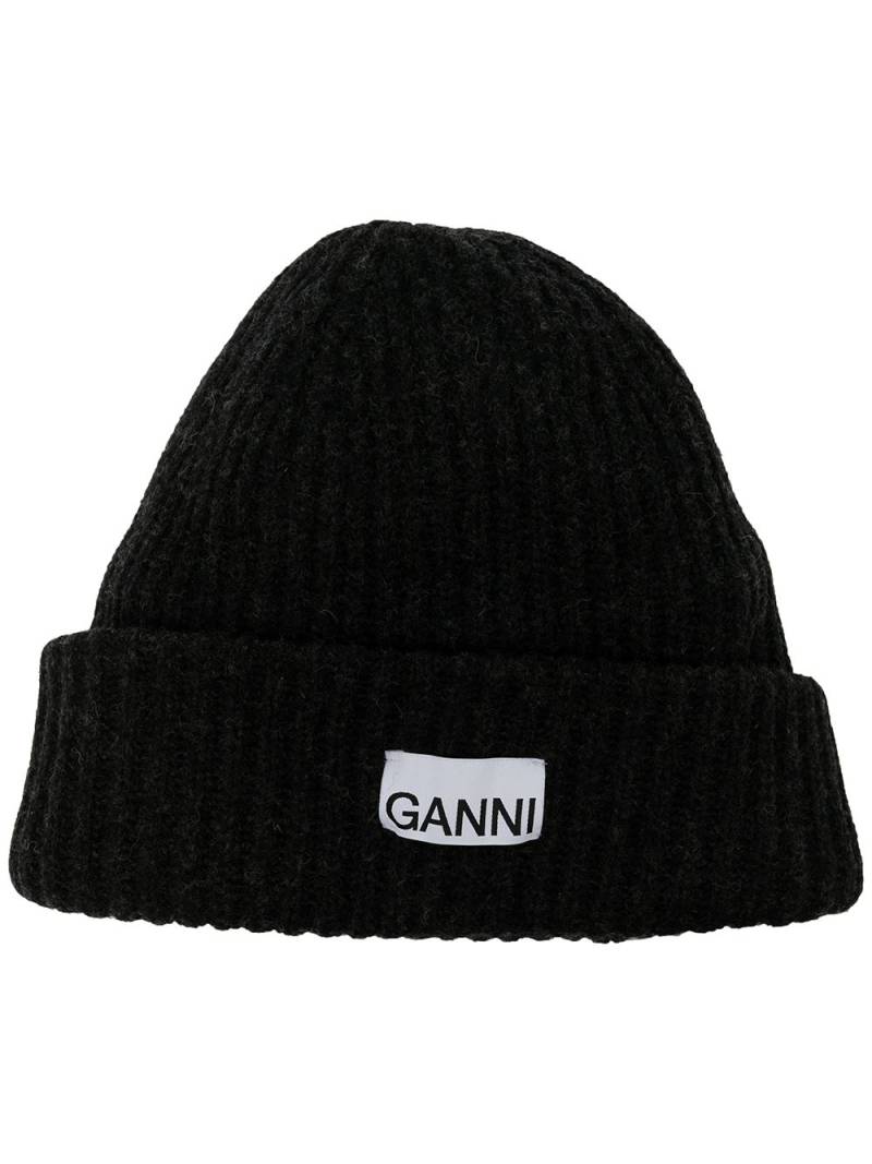 GANNI wool-blend ribbed-knit beanie hat - Black von GANNI
