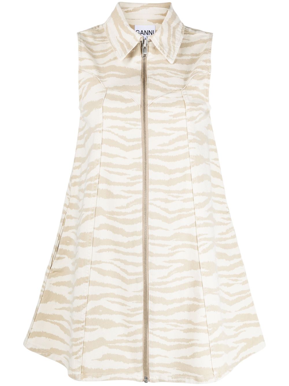 GANNI zebra-print denim minidress - Neutrals von GANNI