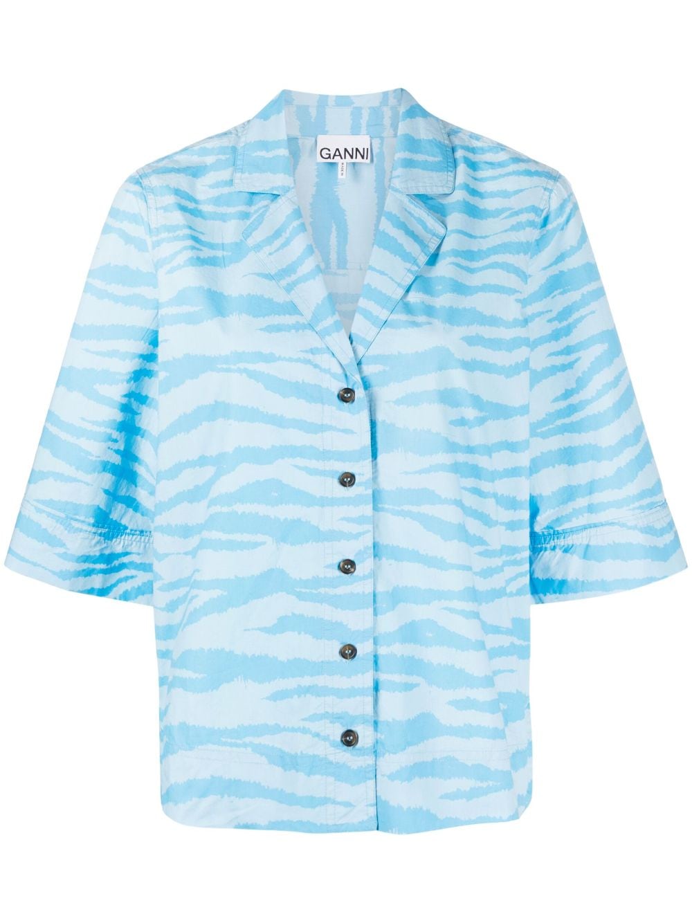 GANNI zebra-print organic-cotton shirt - Blue von GANNI